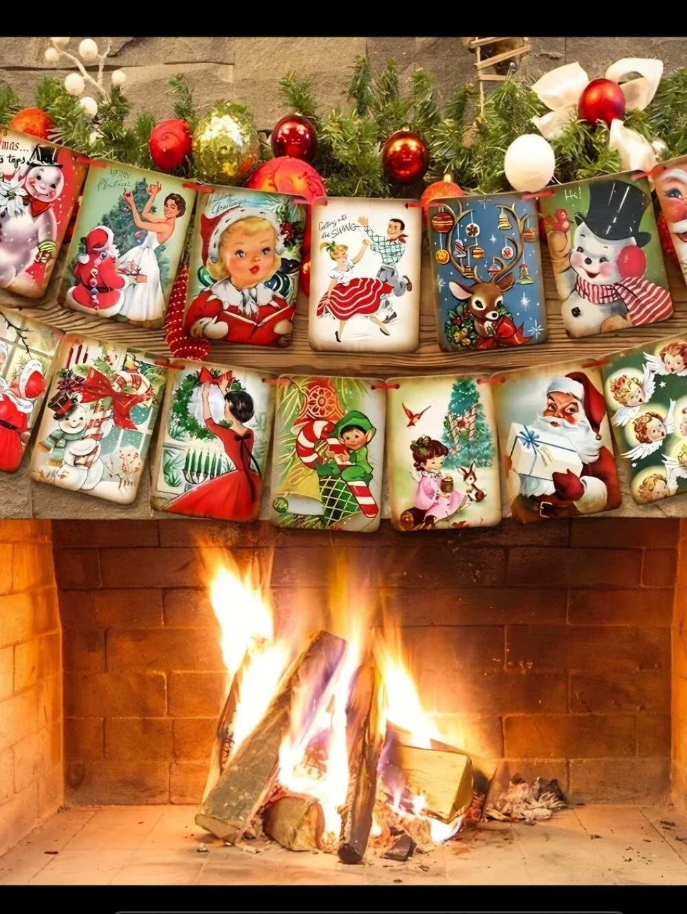 New Retro Christmas Garland Banner Santa Snowman Rudolph home decor decoration